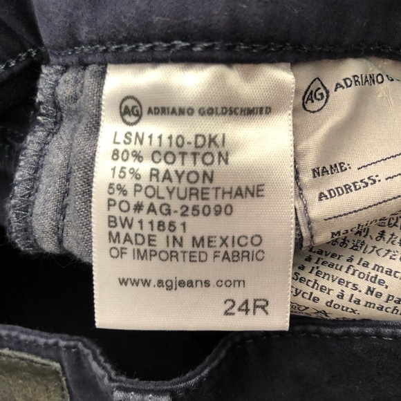 AG The Stilt Cigarette Leg Skinny Jeans Navy Blue Stretch Midrise Size 24 R - Picture 4 of 9